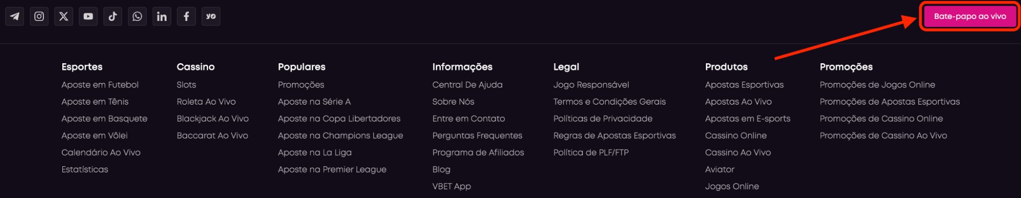 O suporte da VBET